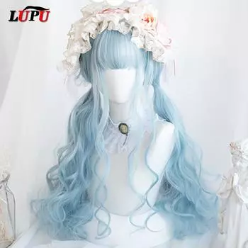 Длинные волнистые зеленые и розовые парики Лолиты LUPU для женщин, парик для косплея с челкой, синтетические волосы на Хэллоуин и Рождество, термостойкие Rreference Picture&China