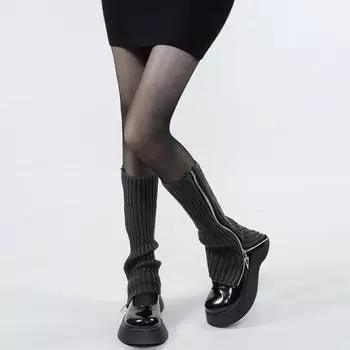 Длинные вязаные носки Y2k, готические, панк, ребристые, вязаные гетры, однотонные, с боковой молнией, студенческие носки выше колена A серый