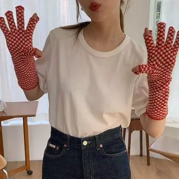 Длинные вязаные перчатки, женские, шахматная доска, сетка, разделенная пальцами, сенсорный экран, теплые шерстяные нарукавники Average size