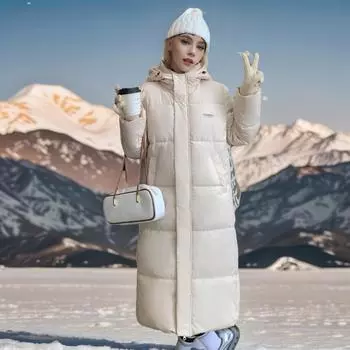 Длинные, выше колена, стеганые хлопковые куртки для женщин, зимние свободные стеганые куртки, утепленные стеганые куртки S [Recommended below 52.5 kg] чёрный