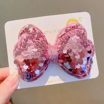 Длинные заколки для волос с градиентным цветом, пайетками, блестками и большим бантом для девочки, детские, милые, кавайные, принцесса, фея, модные аксессуары