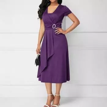 Длинные женские платья Летние длинные модные асимметричные платья с большим подолом Платья с V-образным вырезом Длинные платья больших размеров S-5XL S чёрный