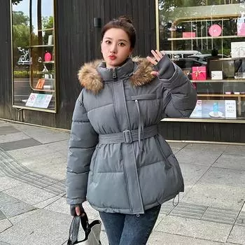 Длинные женские повседневные перчатки с хлопковой подкладкой, манжеты, хлопковая стеганая куртка с поясом, тонкое зимнее пальто M синий