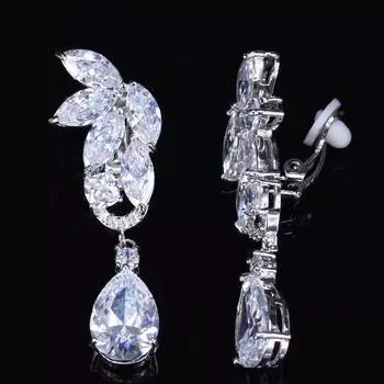 Длинные женские серьги WWJ Waterdrop без проколотых ушей белый