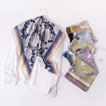 Длинный атласный шарф для женщин, солнцезащитный платок, модная косметическая сцена, длинный атласный шарф, универсальный дорожный шарф 90*90cm