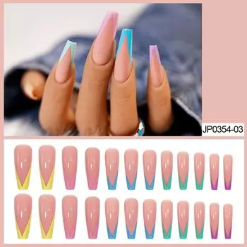 Длинный балетный цветной французский маникюр накладная пленка для ногтей водостойкая съемная пленка для ногтей
