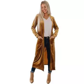 Длинный бархатный кардиган без пуговиц, пальто, однотонная свободная шаль с длинными рукавами для женщин S оранжевый