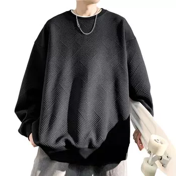 Длинный большой размер осень-зима черный 3XL [Culeevp] Мужская толстовка, рукав, размер, однотонный, вафельный, стильный, одежда, одежда, парка, мужская,