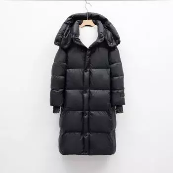 Длинный черный бриллиант северо-восточный холодный пуховик женский новый черный жемчуг утолщенный выше колена пальто для пары прилив S чёрный