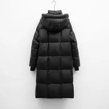Длинный черный ромб северо-восточный холодный пуховик женский новый черный жемчуг утолщенный выше колена парное пальто прилив S чёрный