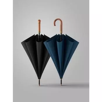 Длинный деревянный полуавтоматический зонт с изогнутой ручкой в стиле ретро, усиленный ветроустойчивый деловой мужской зонт