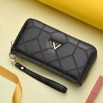 Длинный двухслойный женский кошелек на молнии Zero Wallet Multi Slot Wallet чёрный