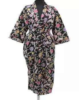Длинный халат-кимоно из хлопка, летняя одежда, цветочное пляжное кимоно, подарки для нее One Size разноцветный