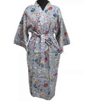 Длинный халат-кимоно из хлопка, пижама с индийским принтом, ночная рубашка, макси-халат One Size разноцветный