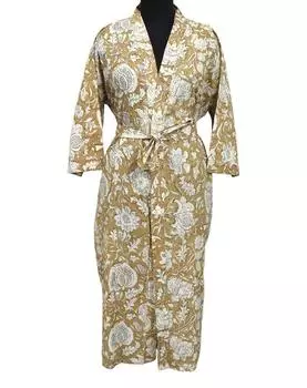 Длинный хлопковый халат-кимоно, летняя одежда, цветочное пляжное кимоно, ночное платье One Size разноцветный