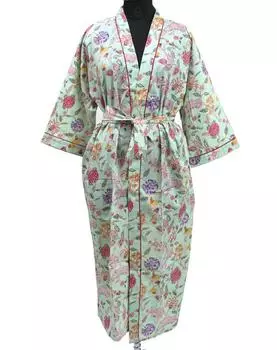 Длинный хлопковый халат-кимоно, летняя одежда, цветочное пляжное кимоно, подарки для нее One Size разноцветный