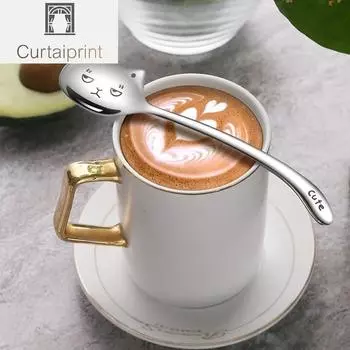 Длинный хвост, кофейная ложка для кошек, чайная ложка, нержавеющая сталь 304, забавная кофейная ложка, посуда, чайная ложка, мини-ложка, кухонные аксессуары