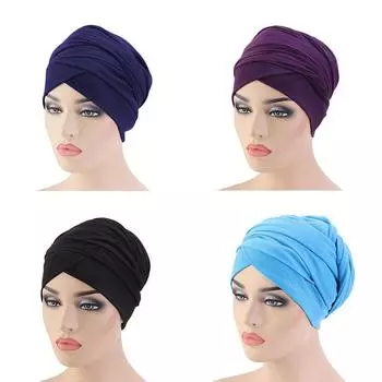 Длинный хвост, шарф, шляпа, заглушка, индийская шляпа, эластичная хлопковая шапка с запахом 58cm фиолетовый