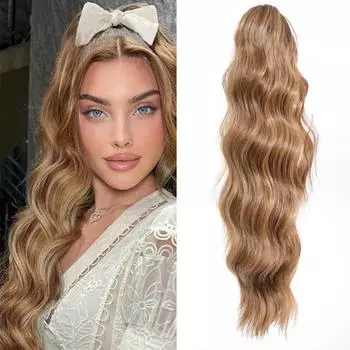 Длинный хвостик для наращивания волос, зажим для когтей, шнурок, волнистый хвост, женские вьющиеся волосы, мягкий синтетический хвостик