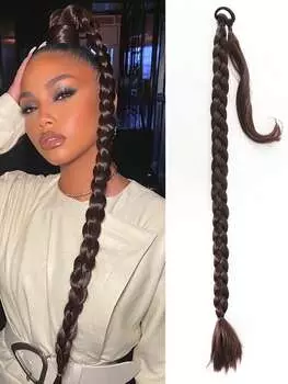 Длинный хвостик с резинкой для волос, прямой обруч, наращивание волос, хвостик, натуральный мягкий синтетический кусок волос для женщин, повседневная одежда 32inch