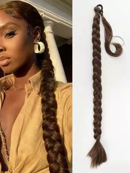 Длинный хвостик с резинкой для волос, прямой обруч, наращивание волос, хвостик, натуральный мягкий синтетический кусок волос для женщин, повседневная одежда 32inch