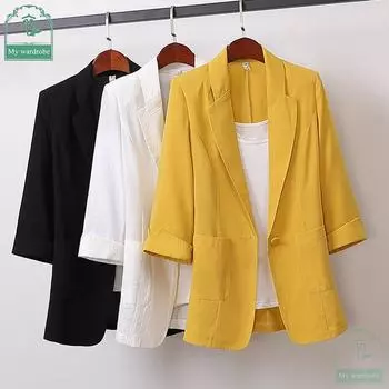 Длинный и большой размер пиджака, свободный повседневный модный костюм, женская одежда M жёлтый