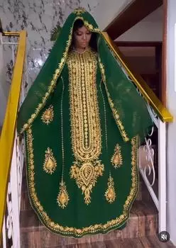 Длинный Кафтан Абая Свадебное Платье Дубай Фараша Жоржет Фэнси Рамзан Марокканский XS зелёный