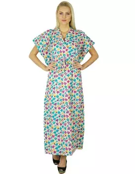 Длинный кафтан Bimba из хлопка с принтом макси-кафтан с цветочным принтом Boho Chic Beach Coverup 12 синий