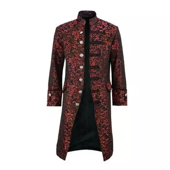 Длинный кардиган на пуговицах в китайском стиле с воротником-стойкой Scenes Steam Punk L красный