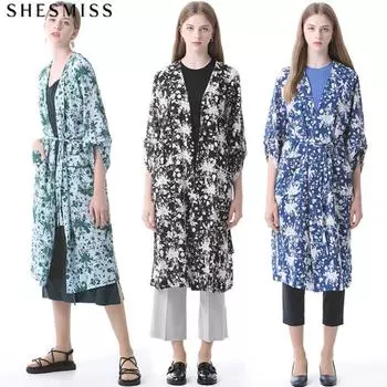 Длинный кардиган She S Miss All Over Print Robe black (BK)/55