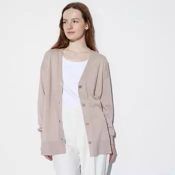 Длинный кардиган UNIQLO JAPAN UV с v-образным вырезом и длинными рукавами