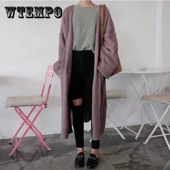 Длинный кардиган женский Harajuku свободный вязаный свитер повседневная черная куртка большого размера пальто и верхняя одежда XXL