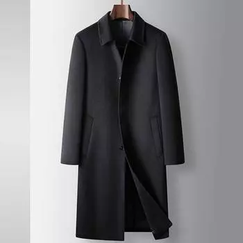 Длинный кашемировый тренчкот на осень и зиму, молодежное шерстяное пальто с лацканами класса люкс для руководителей бизнеса M