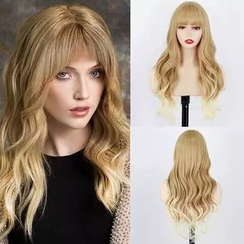 Длинный коричневый парик LISI HAIR с челкой, светло-коричневые волнистые парики для женщин, синтетический натуральный волнистый длинный коричневый парик из волос для ежедневного использования 66cm