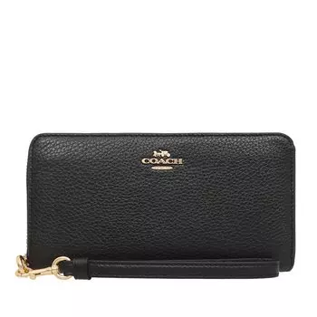 Длинный кошелек COACH FC4451 C4451 Черный шагреневый кожаный длинный кошелек на молнии [Coach] (с ремешком) Женская [Товар Outlet] [Бренд] [Товар] чёрный