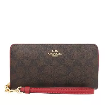 Длинный кошелек COACH FC4452 C4452 Коричневый x 1941 Красный Фирменный длинный кошелек на молнии [Coach] (с ремешком) Женская [Товар Outlet] [Бренд] [Товар]