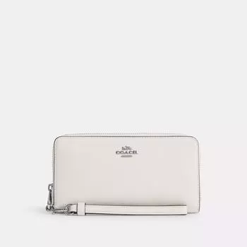 Длинный кошелек Coach на молнии, серебряный, с мелом