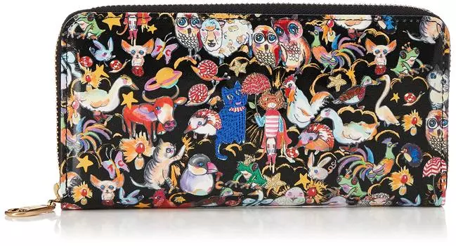 Длинный кошелек держатель для связок Лесные животные [Tsumori Chisato] женский чёрный