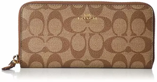 Длинный кошелек F59267 Signature Round Zipper Canvas [Coach] Хаки/Седло [Товар]