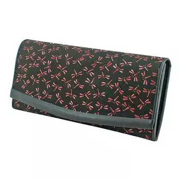 Длинный кошелек Inden T Thin Deerskin Black x Red Lacquer с рисунком стрекозы [Indenya] 2311-21-008