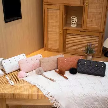 Длинный кошелек, инкрустированный бриллиантами, женский конверт для мелочи красного цвета. белый