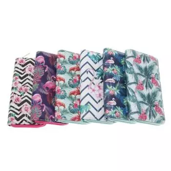 Длинный кошелек из искусственной кожи с принтом фламинго, женский клатч на молнии, держатель для телефона, кошелек