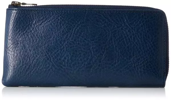 Длинный кошелек на молнии из натуральной кожи, итальянская кожа с растительным дублением, без подкладки, комплект №11426, темно-синий x натуральный [Ultima Tokyo], Г-образный