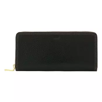 Длинный кошелек с круглой молнией из натуральной кожи, итальянская кожа 734606, большая емкость, воловья кожа, черный [Takeo Kikuchi] для мужчин [01]