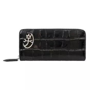 Длинный кошелек с круглой молнией из натуральной кожи 023623 Длинный кошелек из коровьей кожи с металлической фольгой в винтажном стиле, черный [Castelbajac] Мужской [01]