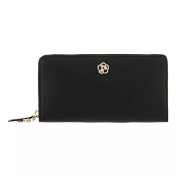 Длинный кошелек с круглой молнией из натуральной кожи Moman 189280 Pearl Cowhide Leather Black [Craysus] Женский ламе [10]