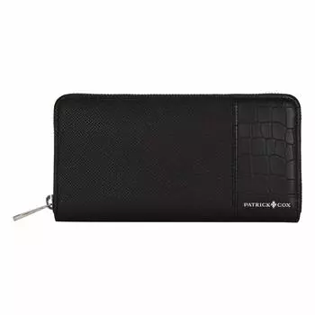 Длинный кошелек с круглой молнией, комбинированная тисненая кожа PXMW0PT2 PATRICKCOX, держатель для тюков, натуральная кожа [Patrick Cox] [1A] черный/черный