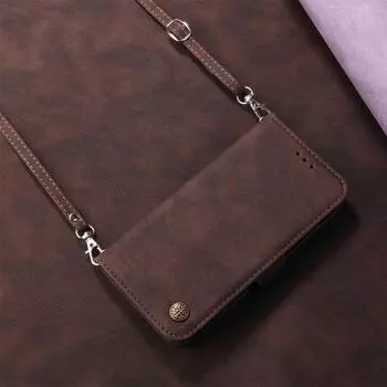 Длинный кожаный чехол-раскладушка с ремешком для телефона Xiaomi Redmi Note 13 12 Pro 12S 11A 13C 12C A3 Poco X6 Pro X5 F5 M3 M6 Pro C61 C65 C55, магнитный чехол-бумажник For Poco F5 Pro чёрный