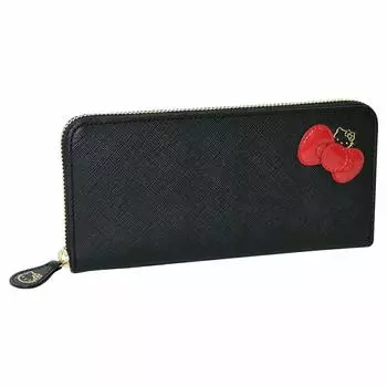 Длинный круглый 12160 [Hello Kitty] [Hello Kitty] Кошелек, кошелек, молния, лента, женский (черный)