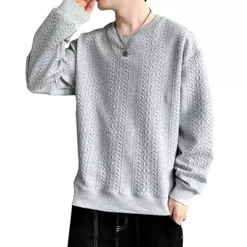 Длинный круглый осенний большой полосатый серый XL [Inkpoo] Мужская толстовка с капюшоном, свитшот, рукав, шея, мужская одежда, размер, свободный, модный, принт, удобный,